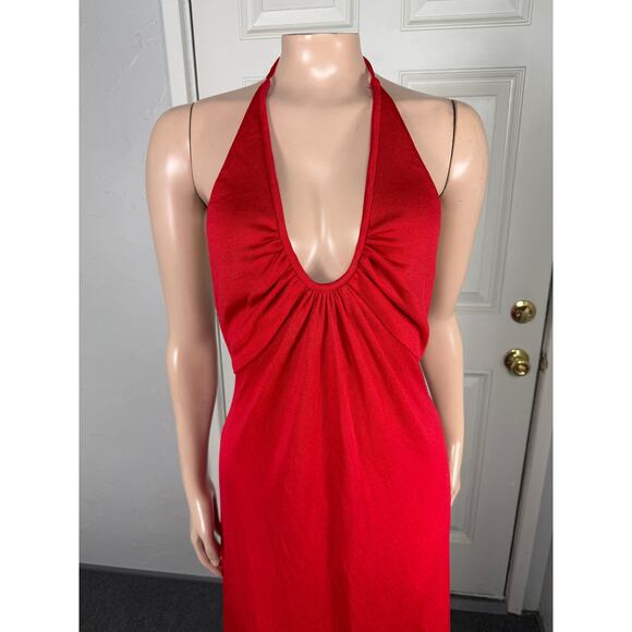 Vintage 70s Carol Anderson Dress 9/10 Maxi Halter Polyester Knit Party F4-7 - Picture 2 of 6